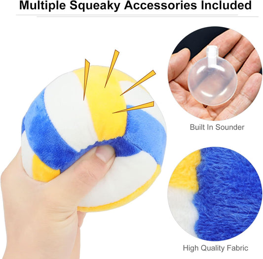 Interactive Dog Balls, 2 Pack Plush Squeaky Dog Toys Balls for Dogs, Football Volleyball Dog Toy Ball Indoor Outdoor Sports Stuffed Puppy Toy for Small Medium Dog(Football+Volleyball)