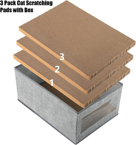Large Cat Scratching Pads, 3pcs Cat Scratcher Cardboard with a Box, Reversible Cat Scratching Board,16.5" x 11.7" (Large)