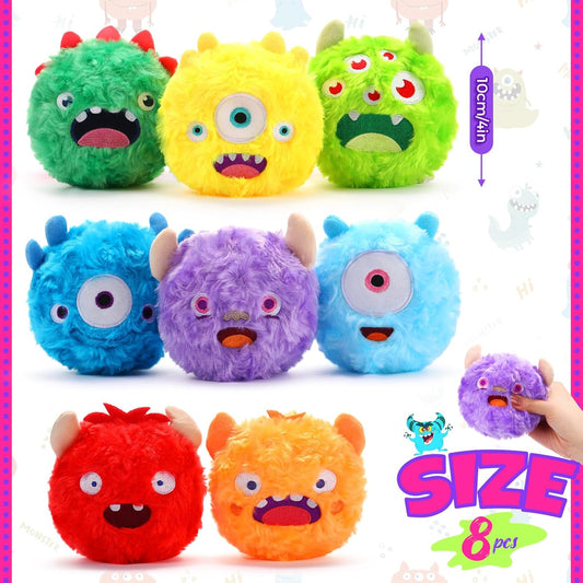 8 Pack Soft Squeaky Dog Ball Toys 2 In1 Fuzzy 4" Dog Balls with Squeakers Plush Funny Puppy Ball Bulk Small Dog Valentine Toys Monster Dog Chewers for Small Medium Puppy Dog Pet Birthday Gift