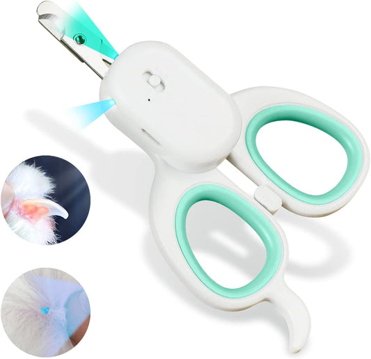 Pet Nail Clipper with  & -U-V Light, Cat Claw Trimmer with Ultra Bright  Light for Nail Bloodline to Avoid Over Cutting, Sharp Ang Blade Grooming Tool for Dog Cat Rabbit Small Animals