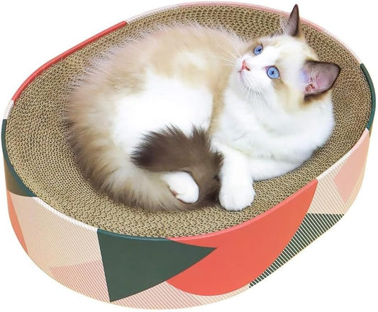 Cat Scratcher Cardboard Bed Lounge Couch for Indoor Cats Oval Shape 17"x13", Kitty Cat Scratching Pad Recycle Corrugate Scratcher Long Lasting Furniture
