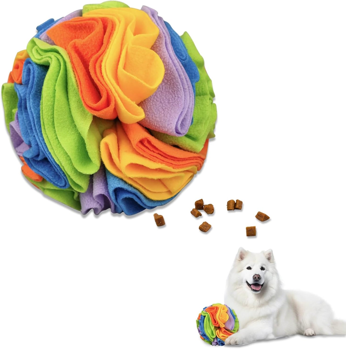 7.9" Snuffle Ball for Dogs, Plush Colorful Interactive Snuffle Ball Hide Treat Dog Puzzle Toy for Relieving Boredom and Training Machine Washable Dog Ball for Small Medium Dogs (Rainbow, L)