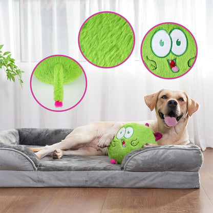 Plush Dog Toy - Dog Squeaky Toys - Durable Ball with 3 in 1 Squeaker, Monster Green