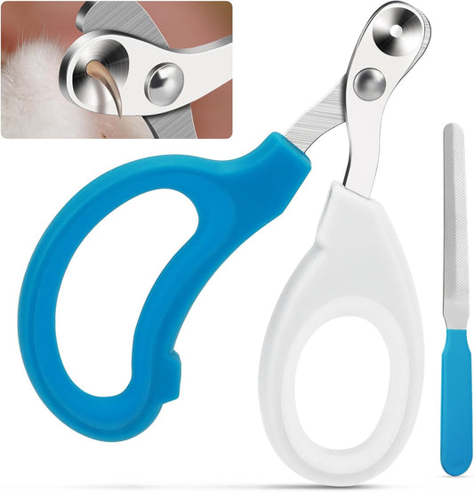 Cat Nail Clippers for Indoor Cats, Cat Nail Trimmers with Nail File, Cat Claw Clippers with Circular Cut Hole Avoid Over Cutting Pet Nail Clippers for Hyperactive Cats Professional Grooming Tool(Blue)