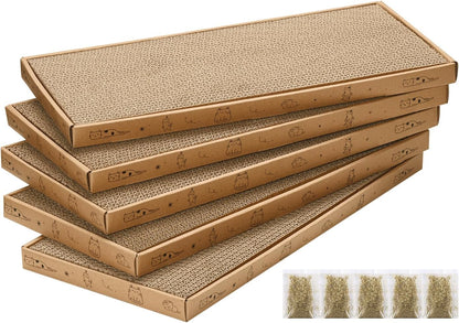 Cat Scratcher Cardboard with Box Durable Corrugate Scratching Kitty Sofa Lounge Bed Reversible Catnip Included for Indoor Cats, Cat Scratching Pad, Cat Post, Double-Sided Design, Large (Box,5pcs)