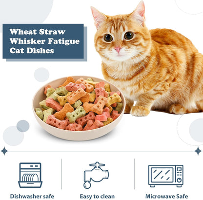 24 Pieces Fatigue Relief Cat Bowl Shallow Cat Food Dish Wide and Small Plate Wide Stray Wet Feeding Bowl for Ferrets Feral Short Legged Kitten, 5.5 Inch Wheat Straw(Four Color,Classic)