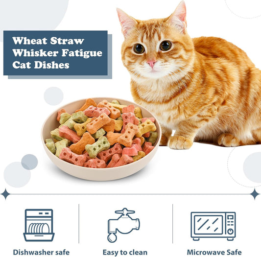 24 Pieces Fatigue Relief Cat Bowl Shallow Cat Food Dish Wide and Small Plate Wide Stray Wet Feeding Bowl for Ferrets Feral Short Legged Kitten, 5.5 Inch Wheat Straw(Four Color,Classic)