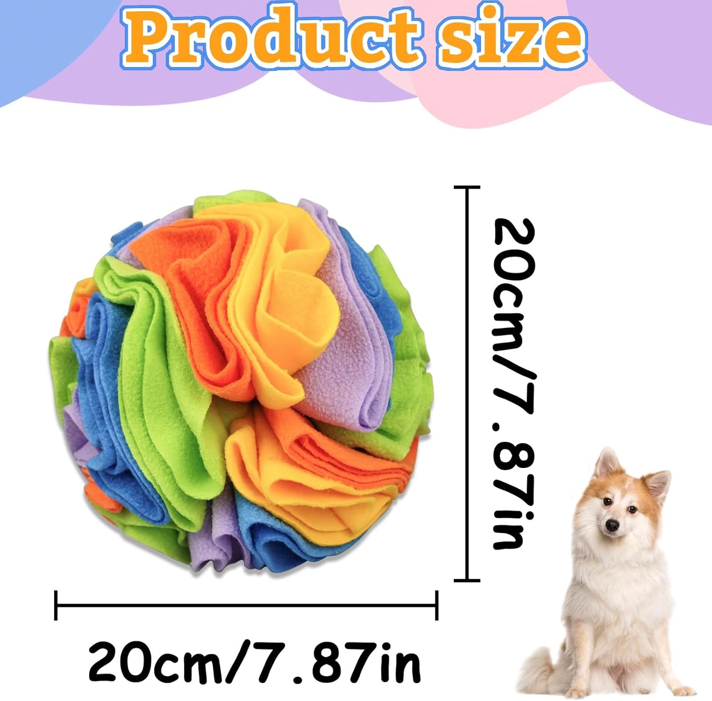 7.9" Snuffle Ball for Dogs, Plush Colorful Interactive Snuffle Ball Hide Treat Dog Puzzle Toy for Relieving Boredom and Training Machine Washable Dog Ball for Small Medium Dogs (Rainbow, L)