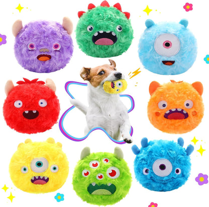 8 Pack Soft Squeaky Dog Ball Toys 2 In1 Fuzzy 4" Dog Balls with Squeakers Plush Funny Puppy Ball Bulk Small Dog Valentine Toys Monster Dog Chewers for Small Medium Puppy Dog Pet Birthday Gift