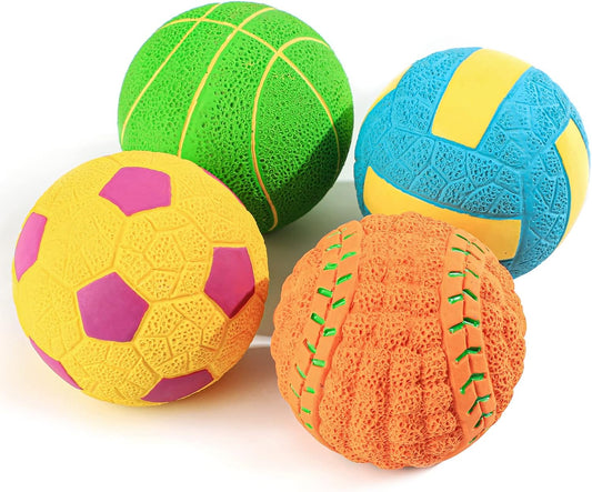 Squeaky Dog Balls, [4 Pack] Interactive Latex Rubber Squeak Dog Toys, 2.4'' Soft Bouncy Fetch Play Ball Toy for Small Dogs Puppies