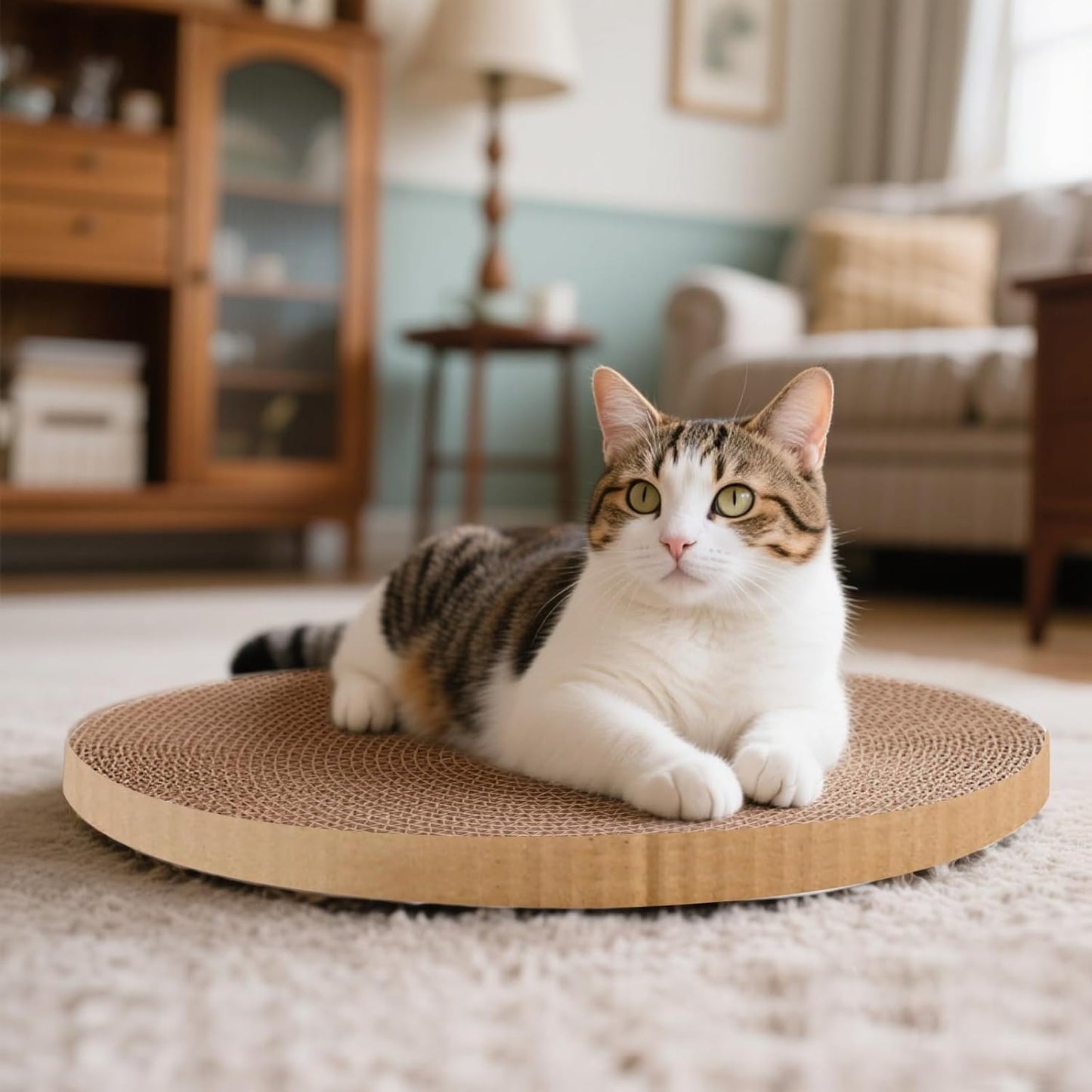 Round Cat Scratcher Refill 10 inch Diameter 7/8 Inch Thickness Circle Scratcher Replacement Scratcher Pads for Indoor Cats Scratching Cardboard (1 Pc)