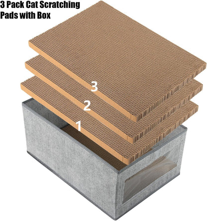 Large Cat Scratching Pads, 3pcs Cat Scratcher Cardboard with a Box, Reversible Cat Scratching Board,16.5" x 11.7" (Large)
