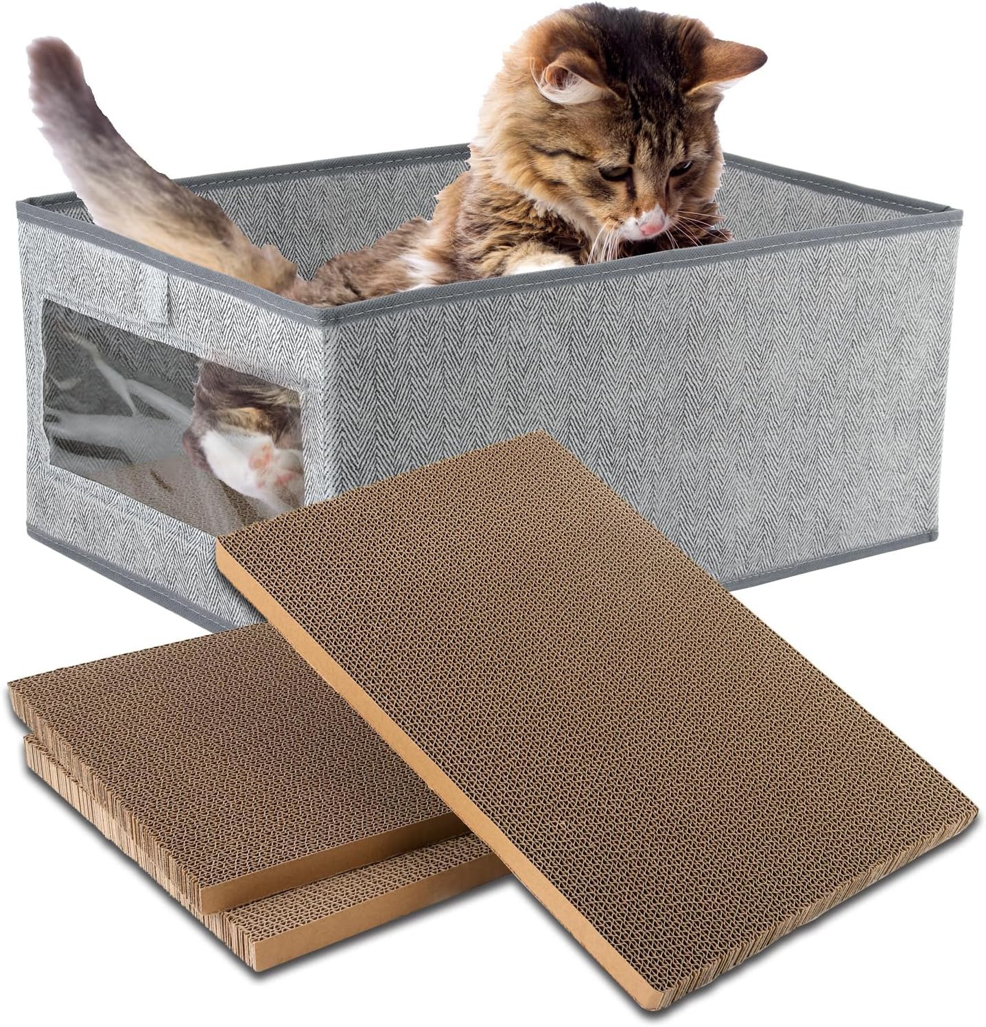 Large Cat Scratching Pads, 3pcs Cat Scratcher Cardboard with a Box, Reversible Cat Scratching Board,16.5" x 11.7" (Large)