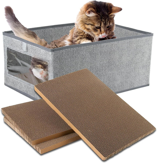 Large Cat Scratching Pads, 3pcs Cat Scratcher Cardboard with a Box, Reversible Cat Scratching Board,16.5" x 11.7" (Large)