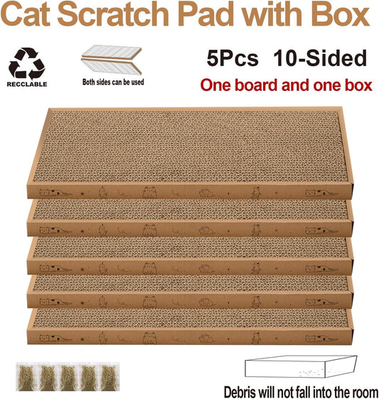 Cat Scratcher Cardboard with Box Durable Corrugate Scratching Kitty Sofa Lounge Bed Reversible Catnip Included for Indoor Cats, Cat Scratching Pad, Cat Post, Double-Sided Design, Large (Box,5pcs)